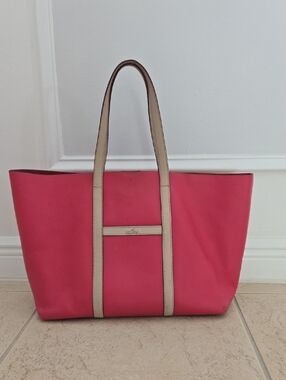 Hogan Pink Leather Tote with Cream Trim